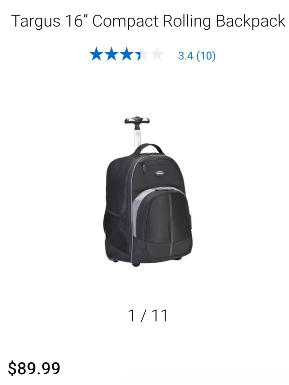 Targus Black and Gray Rolling Laptop Backpack